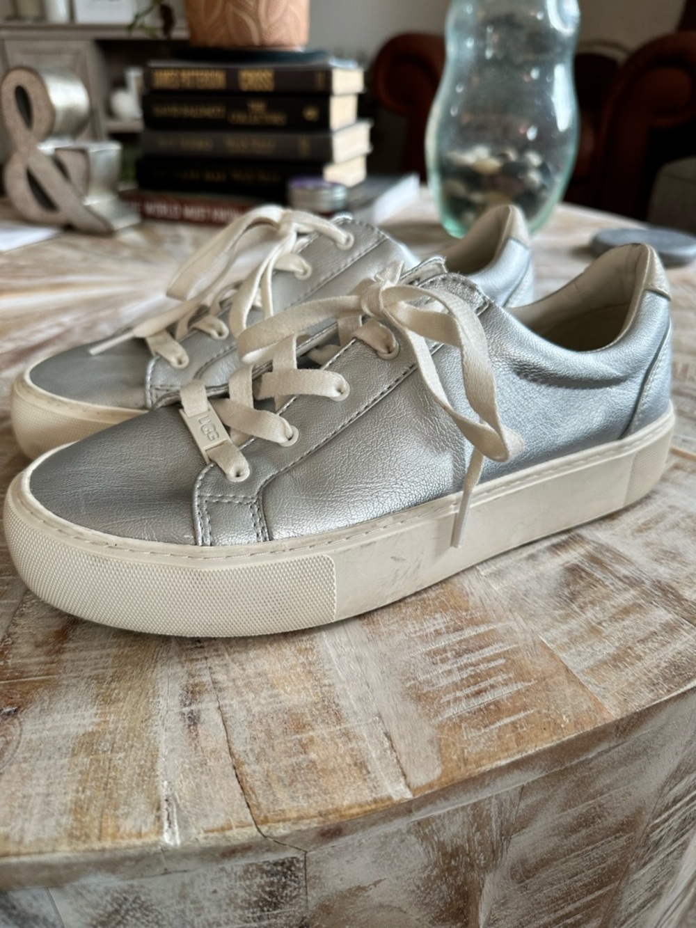 UGG Silver Metallic Low-Top Lace-Up Platform Sneakers